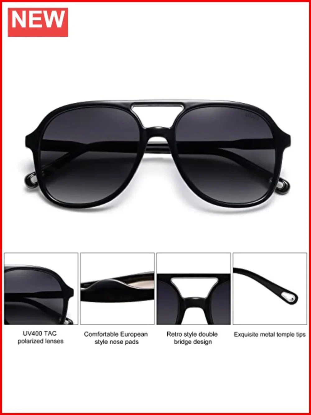 Retro Polarized Aviator Sunglasses Square Frame UV Protection